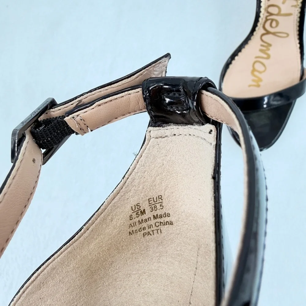 Sam Edelman Patti Heel Sandal Womens 8.5 Black Patent Stiletto Ankle Strap